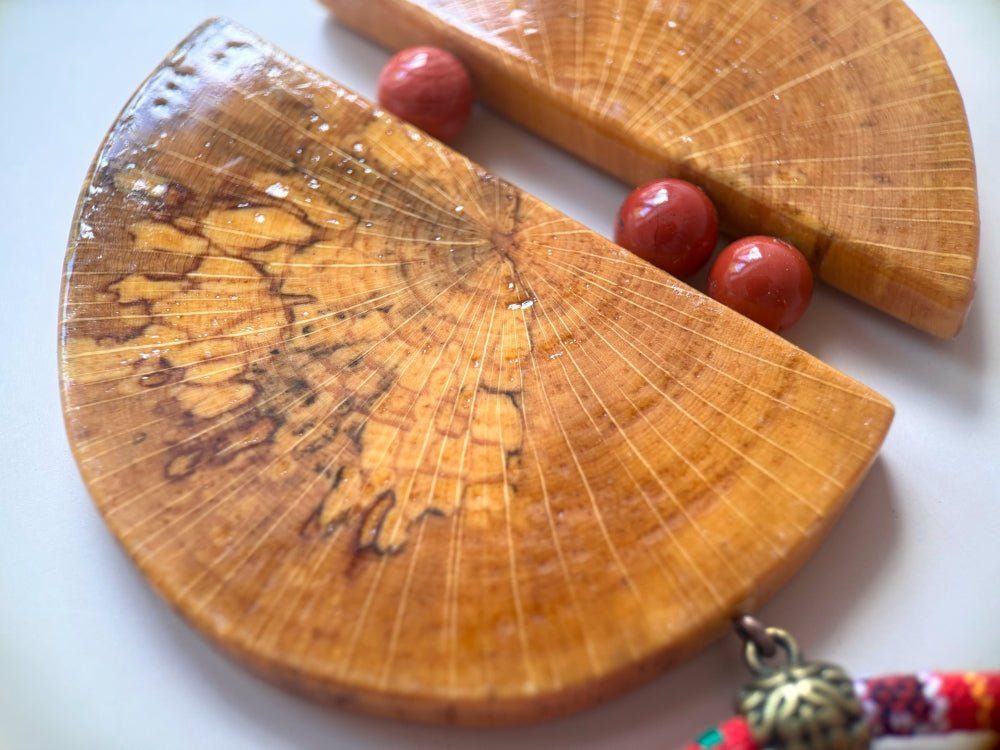 Big handmade wooden pendant with jasper beads - Ornamentico shop