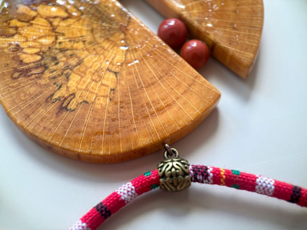 Big handmade wooden pendant with jasper beads - Ornamentico shop