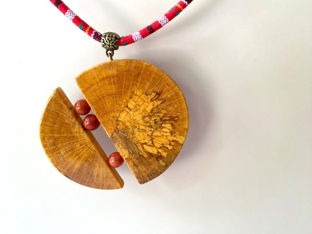 Big handmade wooden pendant with jasper beads - Ornamentico shop