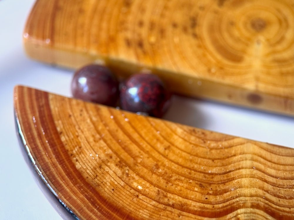 Unique large wooden pendant with mookait beads made from carefully polished wood - Ornamentico shop