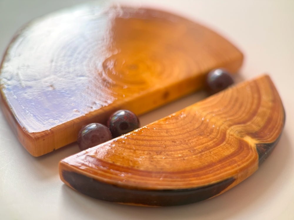 Unique large wooden pendant with mookait beads made from carefully polished wood - Ornamentico shop