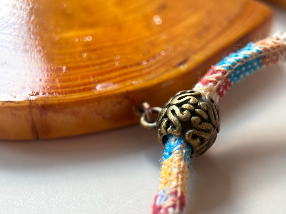 Unique large wooden pendant with mookait beads made from carefully polished wood - Ornamentico shop