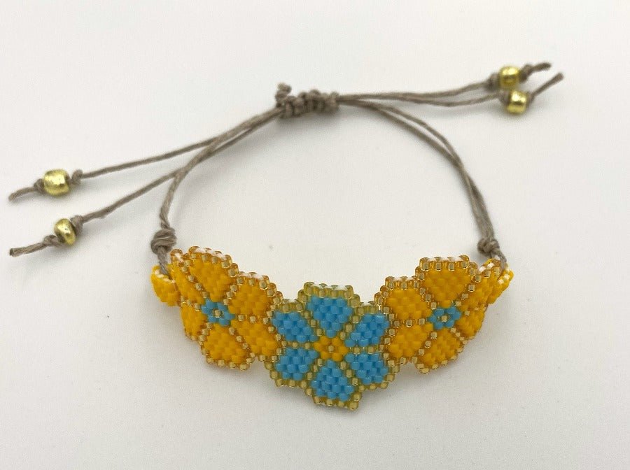 Handmade bracelet from beads on linen stripe from Miyuki beads crafted in Peyote technique - Ornamentico shop