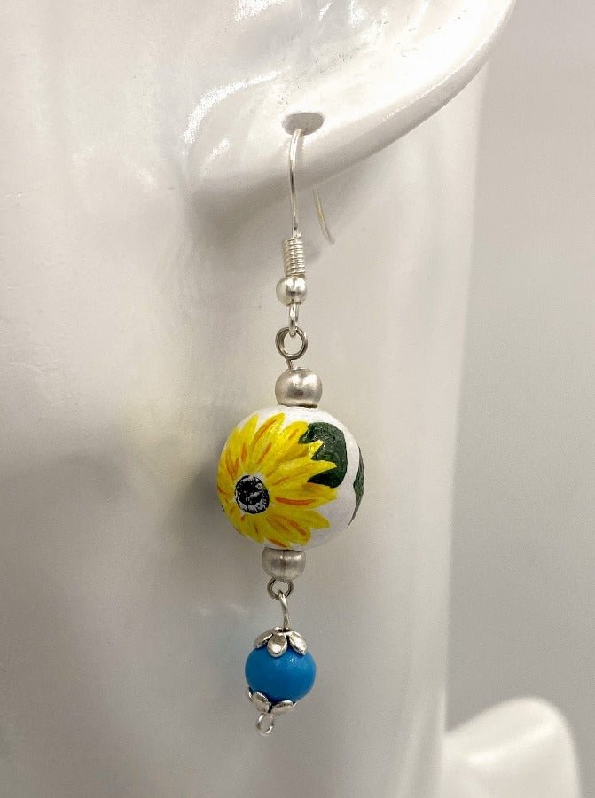 Delicate handmade earrings from wooden beads that have been hand-painted and crafted in a Boho style - Ornamentico shop