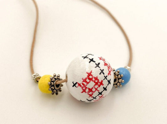 Handmade necklace from hand painted wooden beads crafted in Boho style - Ornamentico shop