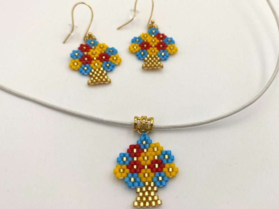 Handmade necklace with beaded pendant on leather cord with pendant - Ornamentico shop