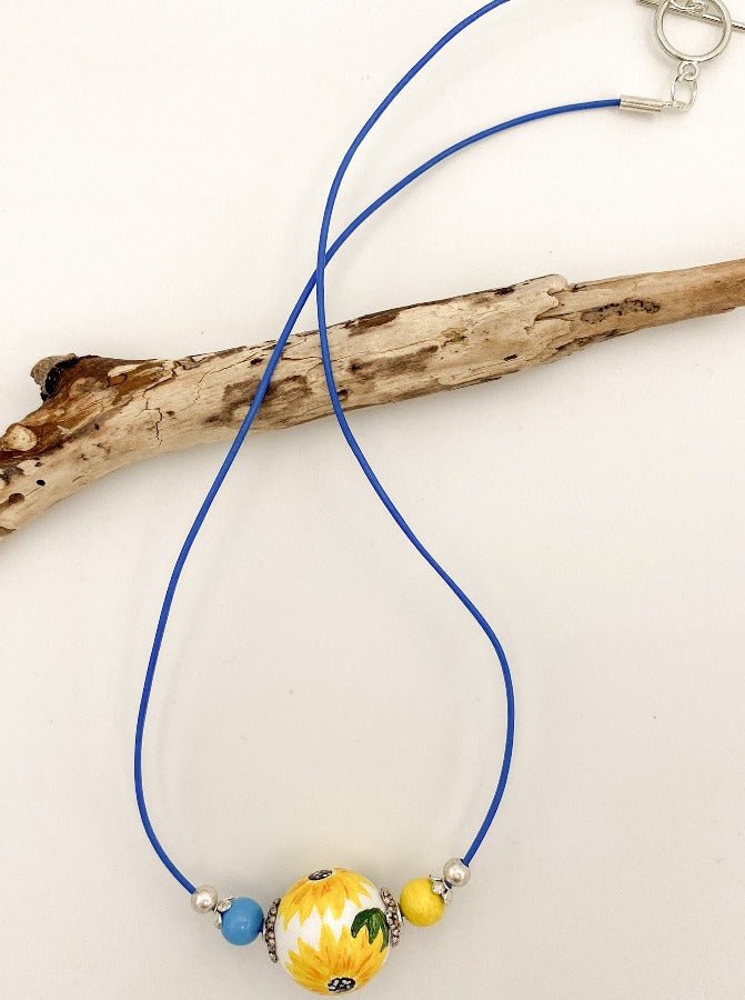 Handmade necklace from hand painted wooden beads crafted in Boho style - Ornamentico shop