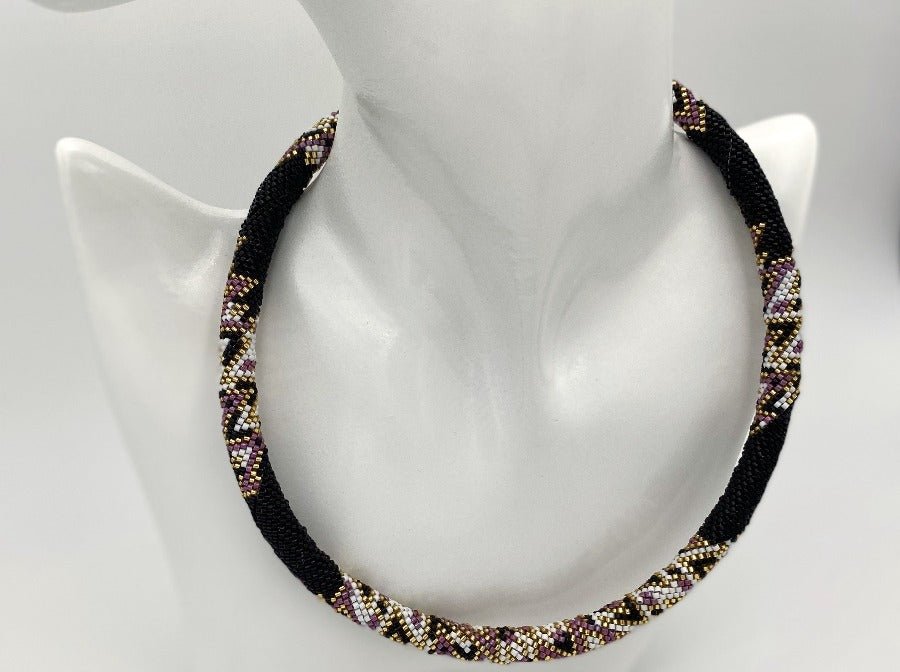 Exclusive handmade necklace Zigzag crafted in Peyote stitch style from Miyuki beads - Ornamentico shop
