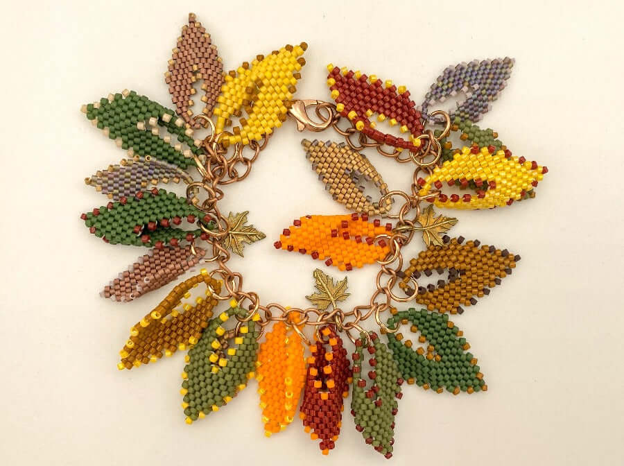 Handmade bracelet from beads is a part of the jewelry set "Leaf fall" crafted from Miyuki beads - Ornamentico shop