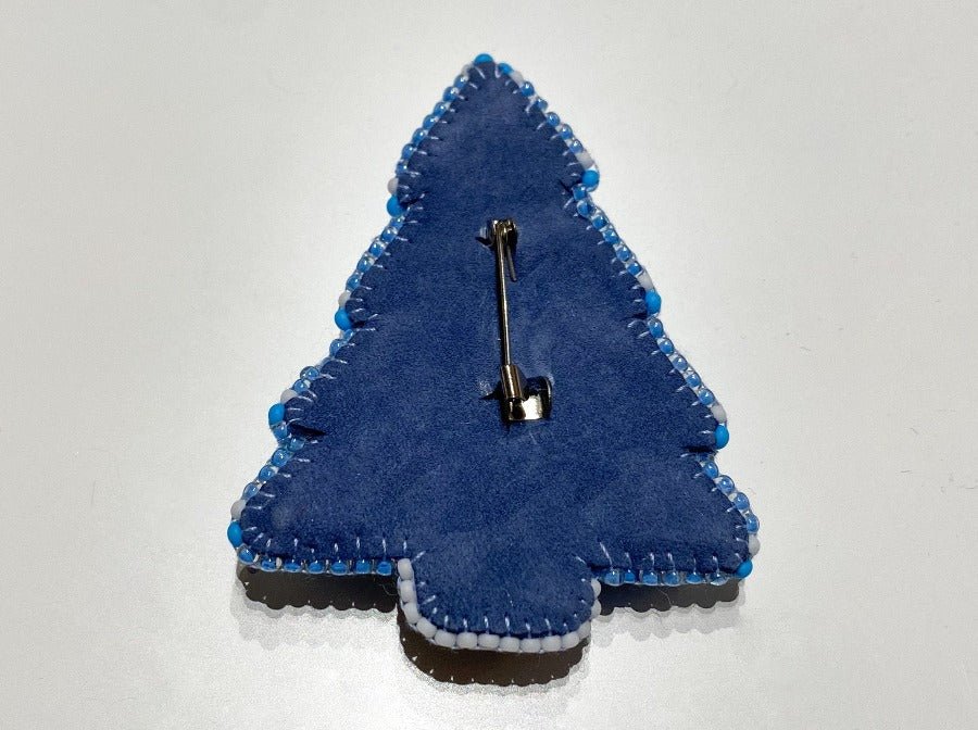 Handmade brooch in the shape of Xmas tree made of glass beads, Miyuki beads, bugle beads and rhinestones - Ornamentico shop