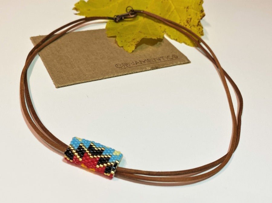 This leather necklace with beads Miyuki is hand made using Peyote stitch technique - Ornamentico shop
