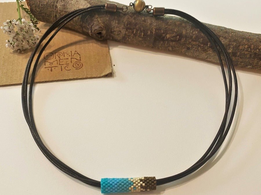 Handmade necklace on leather cord from beads Miyuki - Ornamentico shop