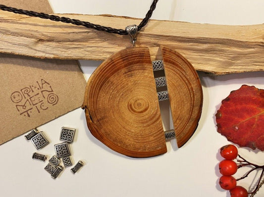 Unique wooden pendant with silver inlays, made from carefully polished beech - Ornamentico shop