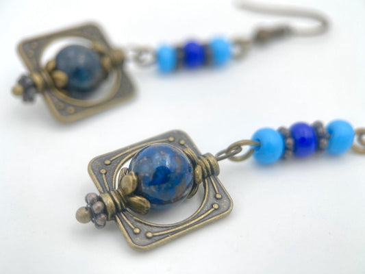 Handmade earrings with shattuckite stone from South Africa framed in bronze floral fitting - Ornamentico shop