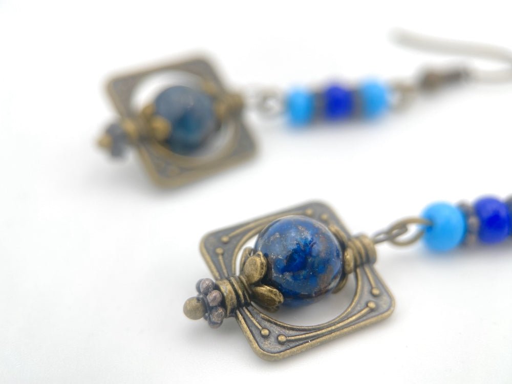 Handmade earrings with shattuckite stone from South Africa framed in bronze floral fitting - Ornamentico shop