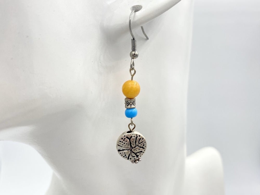 Handmade earrings with amber bead with silver charm. Silver fittings, Baltic amber stone, color beads - Ornamentico shop