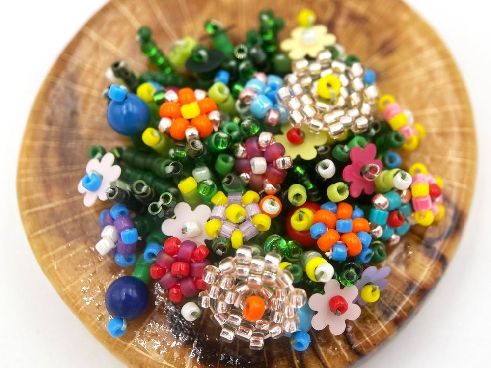 Exclusive colorful wooden pendant with floral sculptural beading inlay - Ornamentico Group