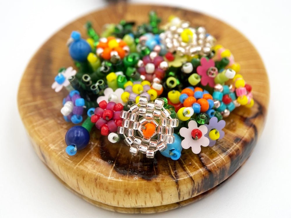 Exclusive colorful wooden pendant with floral sculptural beading inlay - Ornamentico Group