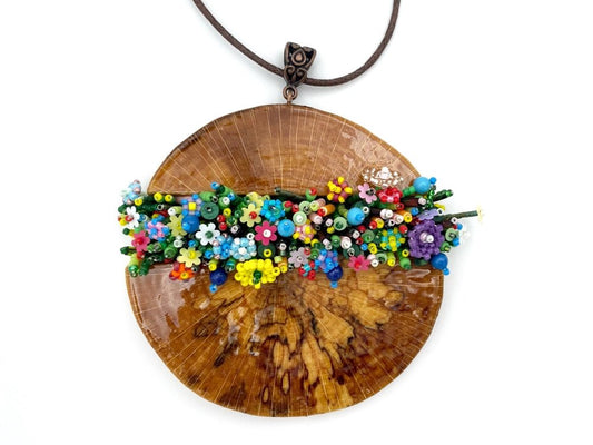 Exclusive wooden pendant with floral sculptural beading - Ornamentico Group