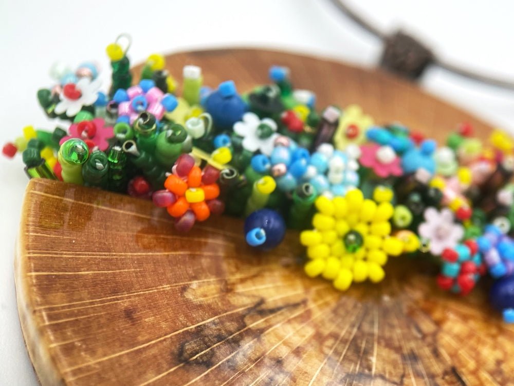 Exclusive wooden pendant with floral sculptural beading - Ornamentico Group