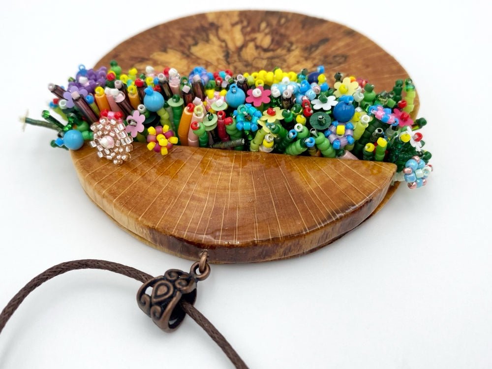 Exclusive wooden pendant with floral sculptural beading - Ornamentico Group