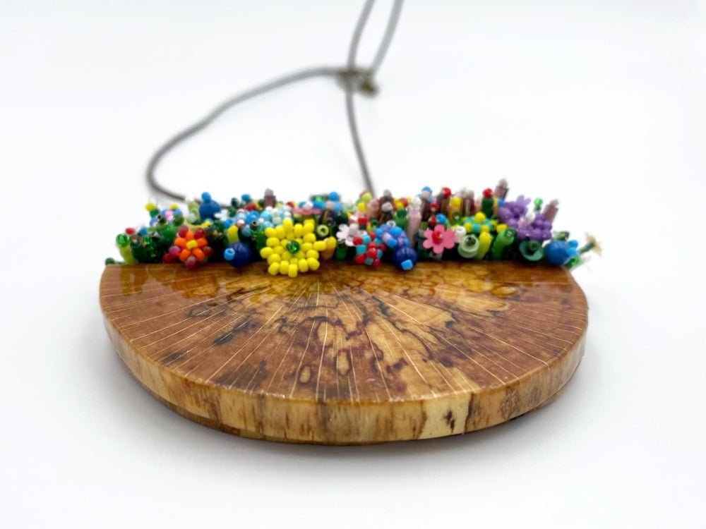 Exclusive wooden pendant with floral sculptural beading - Ornamentico Group