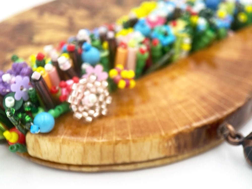 Exclusive wooden pendant with floral sculptural beading - Ornamentico Group