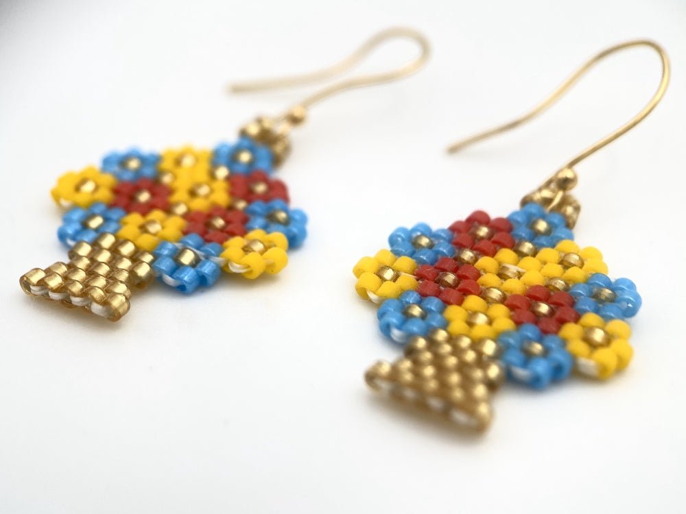 Handmade beaded earrings "Flowerpot" in the colors of Ukrainian flag - Ornamentico shop