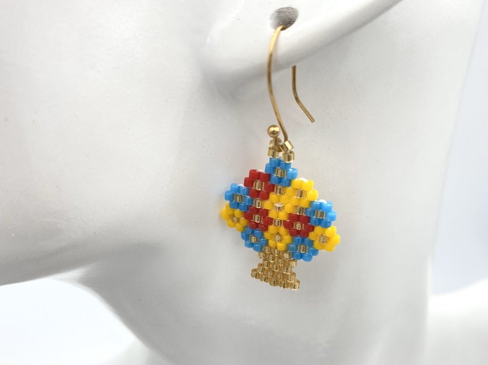 Handmade beaded earrings "Flowerpot" in the colors of Ukrainian flag - Ornamentico shop