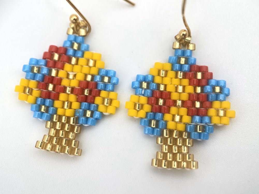 Handmade beaded earrings "Flowerpot" in the colors of Ukrainian flag - Ornamentico shop