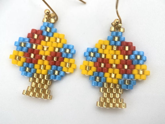 Handmade beaded earrings "Flowerpot" in the colors of Ukrainian flag - Ornamentico shop