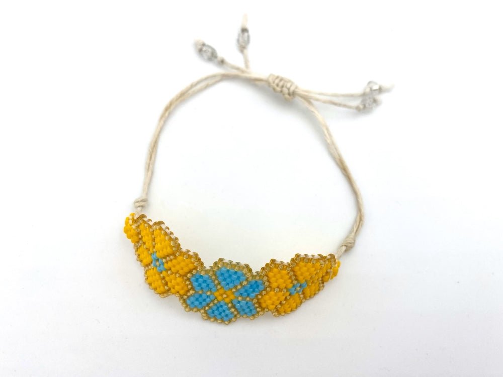 Handmade bracelet from beads on linen stripe from Miyuki beads crafted in Peyote technique - Ornamentico shop