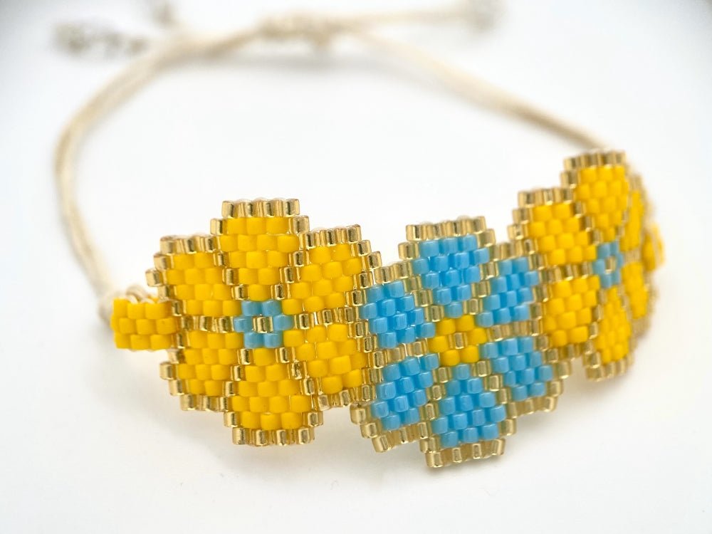 Handmade bracelet from beads on linen stripe from Miyuki beads crafted in Peyote technique - Ornamentico shop