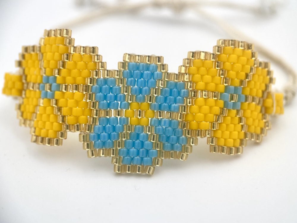 Handmade bracelet from beads on linen stripe from Miyuki beads crafted in Peyote technique - Ornamentico shop