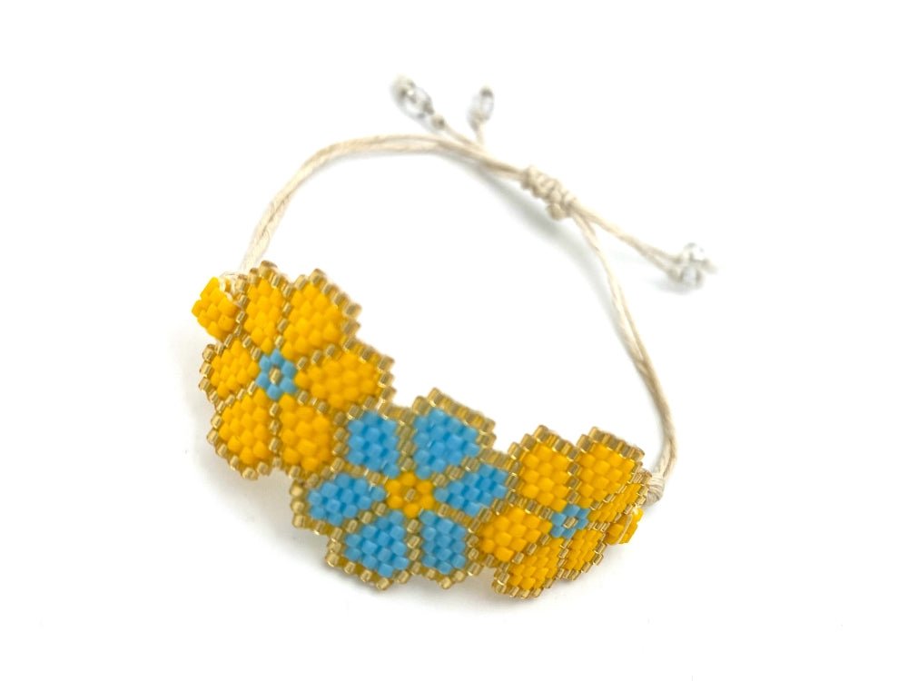 Handmade bracelet from beads on linen stripe from Miyuki beads crafted in Peyote technique - Ornamentico shop