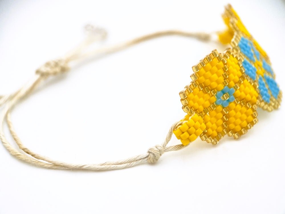 Handmade bracelet from beads on linen stripe from Miyuki beads crafted in Peyote technique - Ornamentico shop