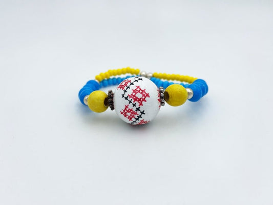 Handmade bracelet crafted in Boho style from hand painted wooden bead - Ornamentico shop