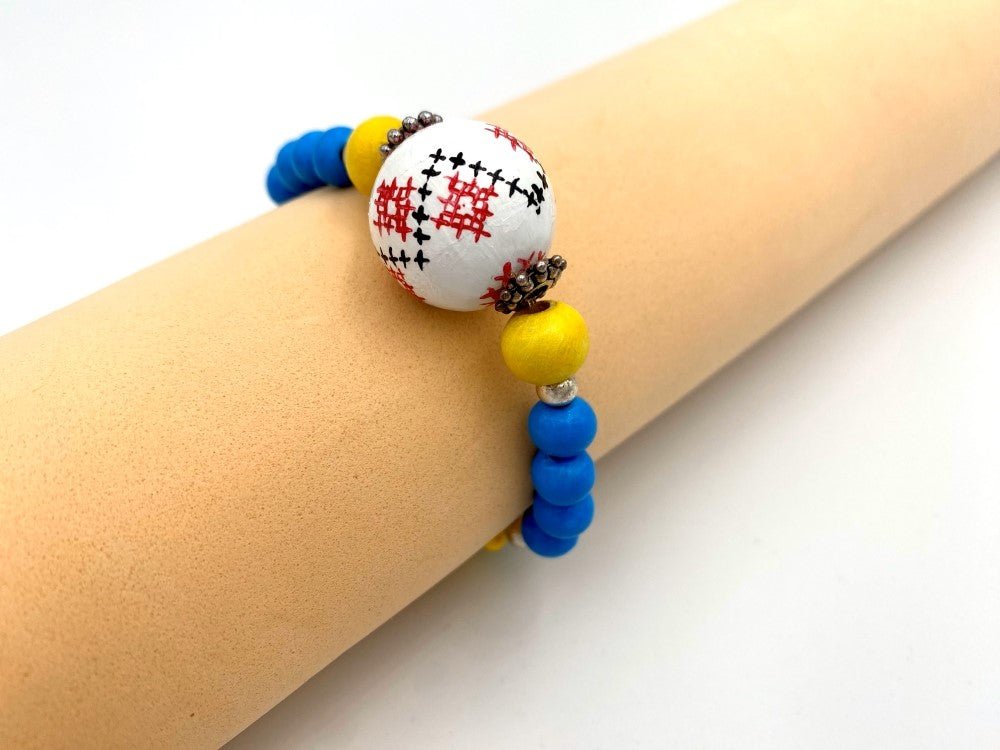 Handmade bracelet crafted in Boho style from hand painted wooden bead - Ornamentico shop