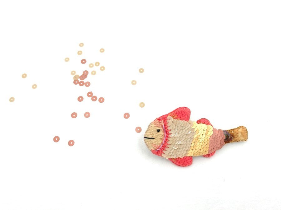 Handmade brooch "Jolly Fish" crafted using a combination of embroidery and sequins - Ornamentico shop