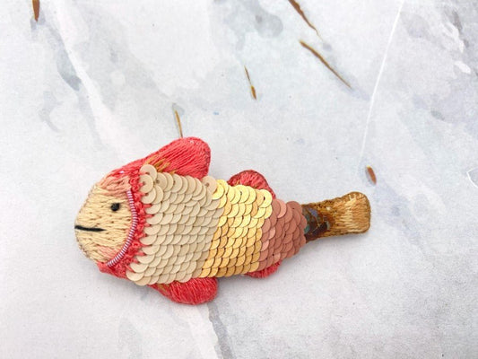 Handmade brooch "Jolly Fish" crafted using a combination of embroidery and sequins - Ornamentico shop
