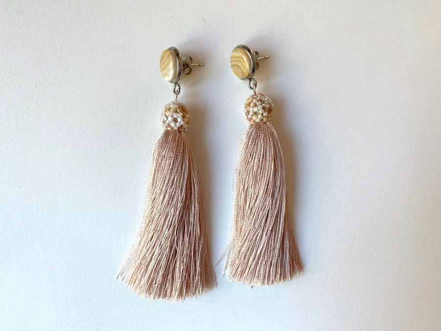 Handmade earrings made from beads with tassel "Calming elegance" - Ornamentico shop