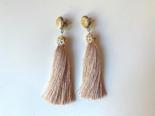 Handmade earrings made from beads with tassel "Calming elegance" - Ornamentico shop