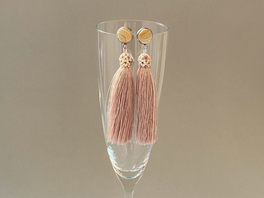 Handmade earrings made from beads with tassel "Calming elegance" - Ornamentico shop