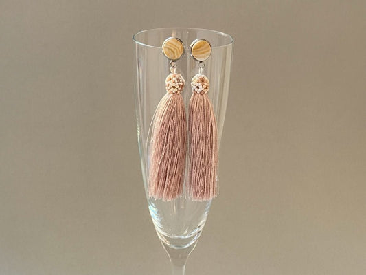 Handmade earrings made from beads with tassel "Calming elegance" - Ornamentico shop