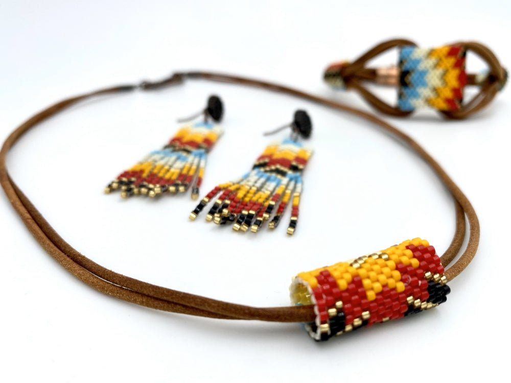 Light and colorful earrings from beads Miyuki and crafted in Peyote technique in hues of Mexican ornaments - Ornamentico shop