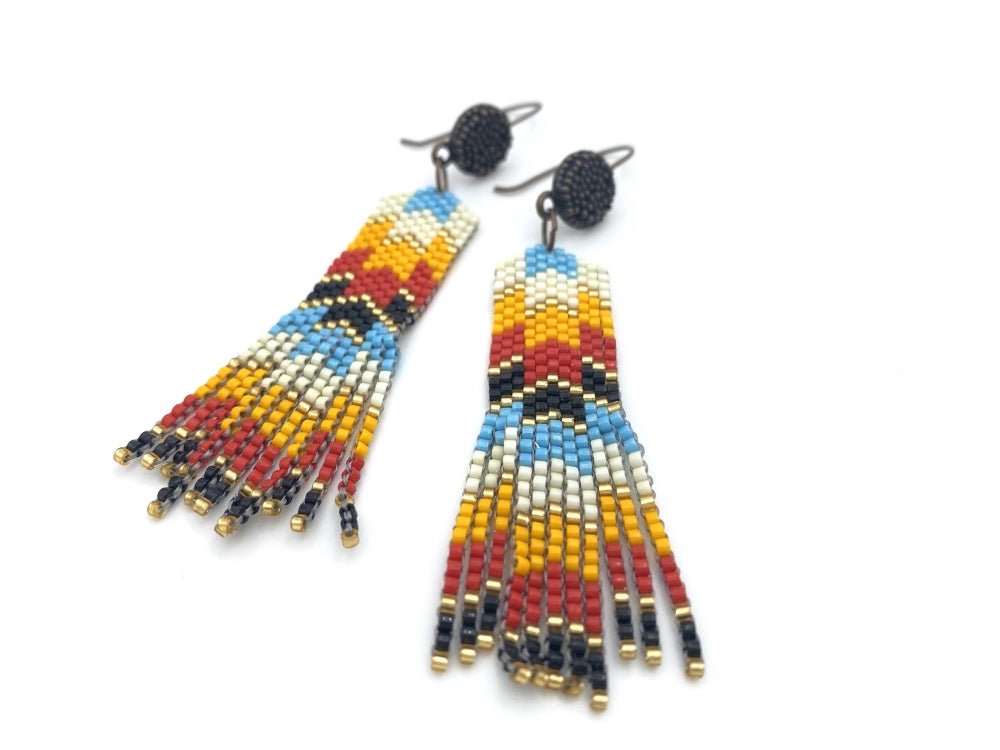Light and colorful earrings from beads Miyuki and crafted in Peyote technique in hues of Mexican ornaments - Ornamentico shop