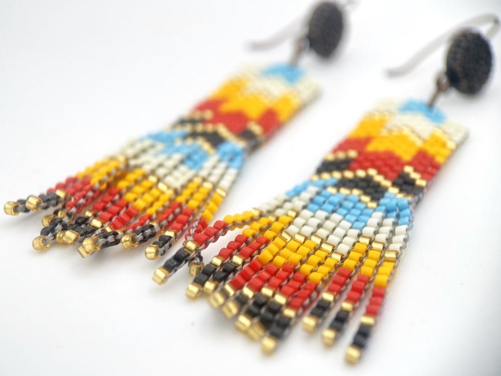 Light and colorful earrings from beads Miyuki and crafted in Peyote technique in hues of Mexican ornaments - Ornamentico shop