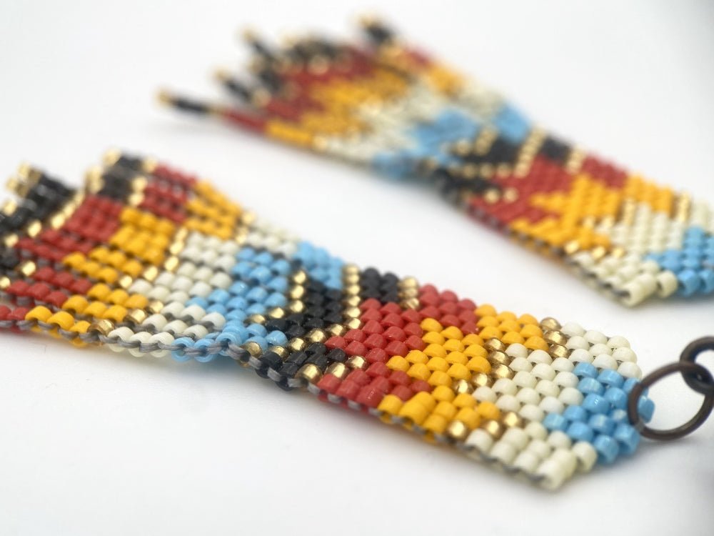Light and colorful earrings from beads Miyuki and crafted in Peyote technique in hues of Mexican ornaments - Ornamentico shop