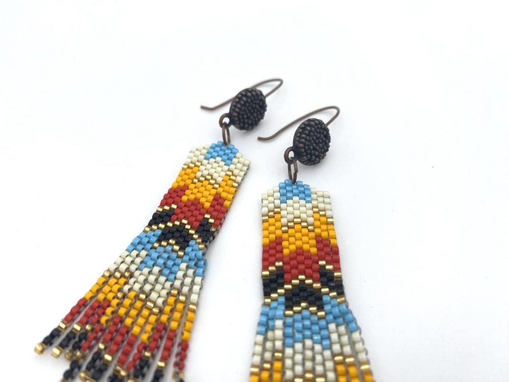 Light and colorful earrings from beads Miyuki and crafted in Peyote technique in hues of Mexican ornaments - Ornamentico shop