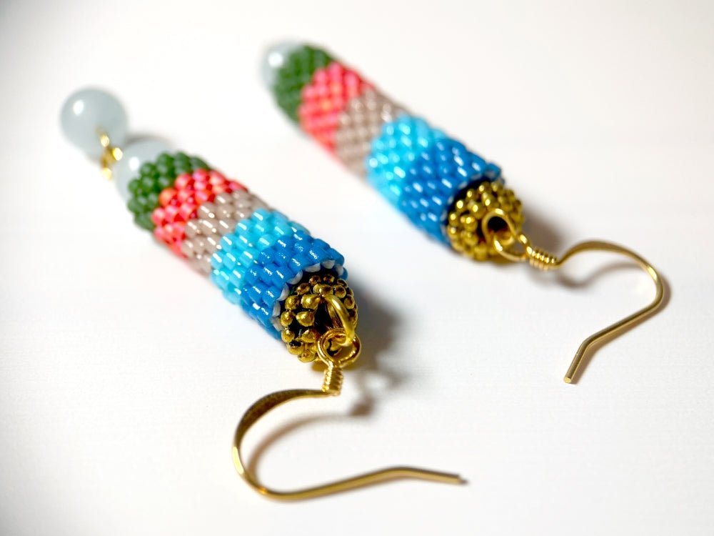 Handmade earrings from Japanese Miyuki beads in peyote technique and accented with aquamarine stones - Ornamentico shop